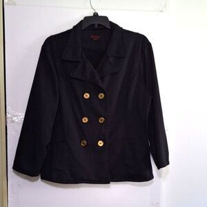 A Women's Black Lipstick Plus Sized Pea Coat Double Buttons Nautical Coastal 3X